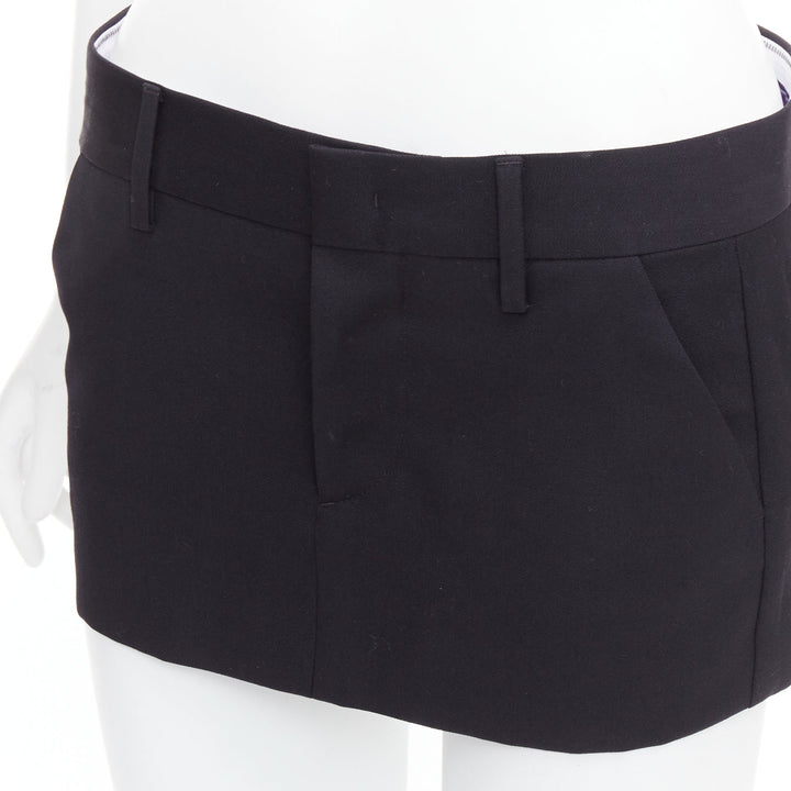 DSQUARED2 black virgin wool logo super micro mini skirt IT36 XXS