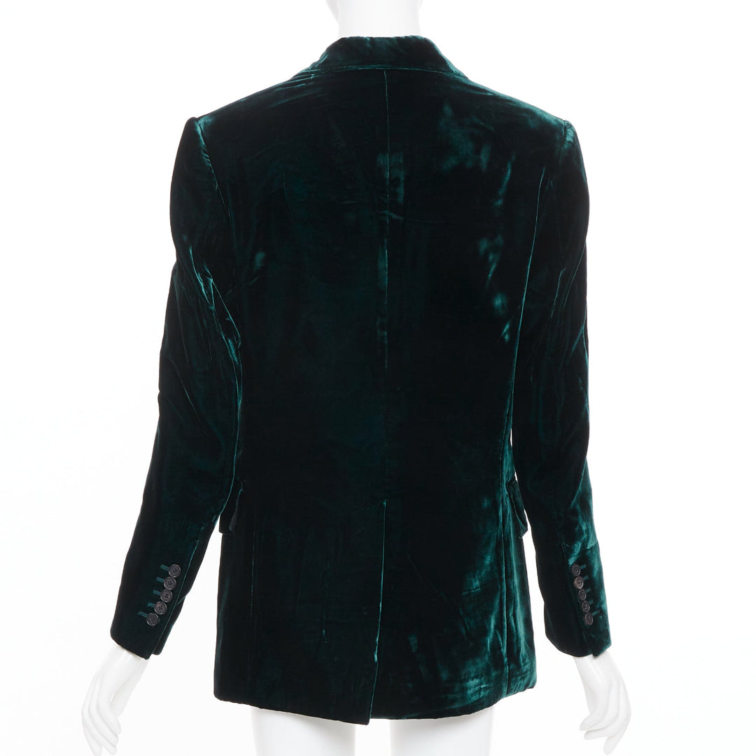 TOM FORD peak lapel 2 button textured emerald green velvet blazer jacket FR36 S