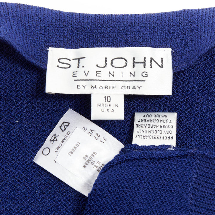 ST JOHN Evening Vintage royal blue crystal chinoiserie cardigan coat US10 XL