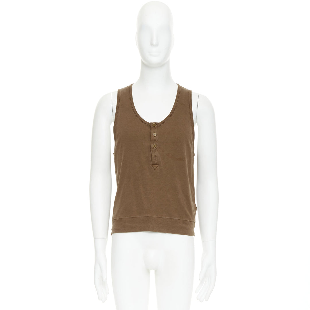 BOTTEGA VENETA brown silk cotton half button scoop neck tank top IT50 L