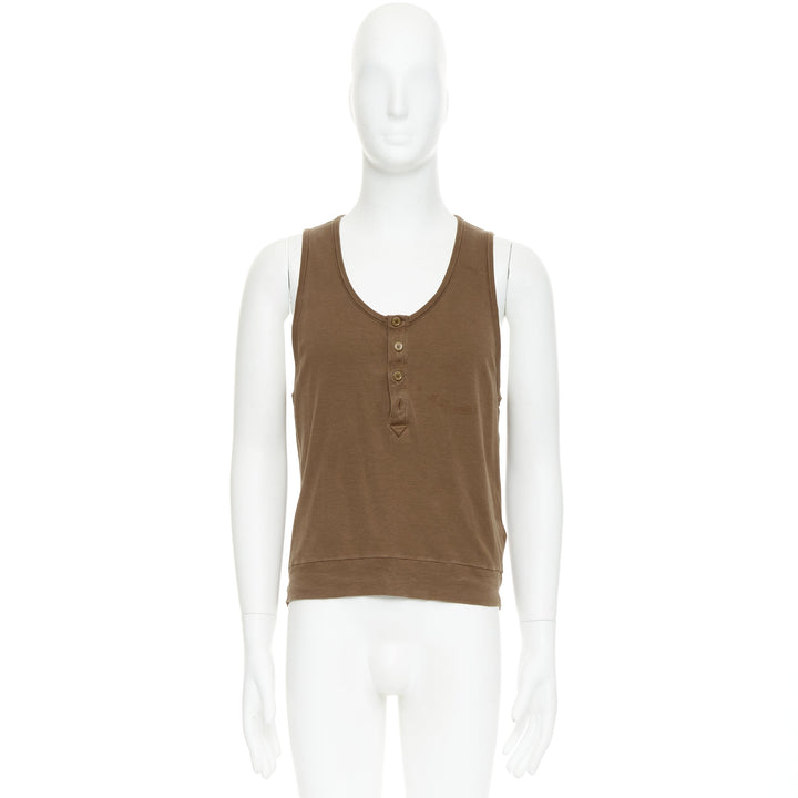 BOTTEGA VENETA brown silk cotton half button scoop neck tank top IT50 L