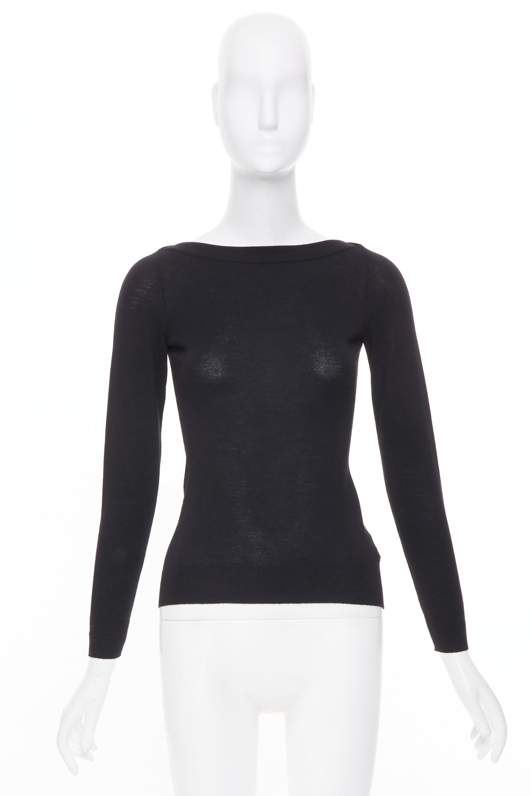 ALAIA fine knit semi sheer black virgin wool boat neck top FR36 S