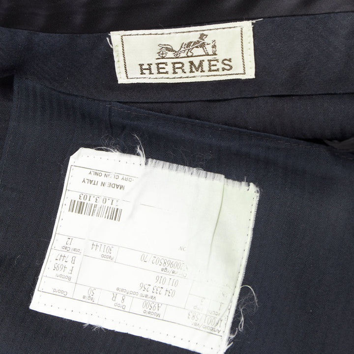 HERMES navy woven handstitched details back pocketed dress trousers IT50 XL