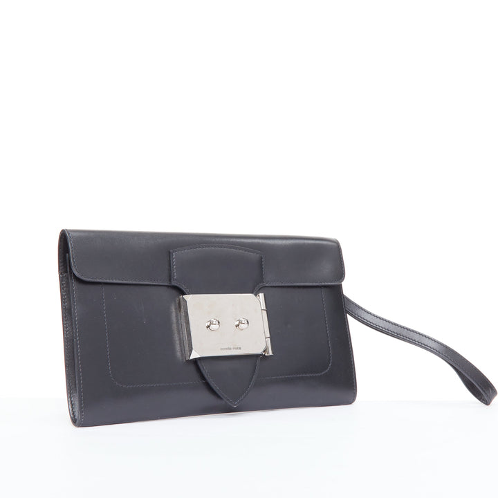 HERMES Goodlock black box leather silver hardware wristlet clutch bag