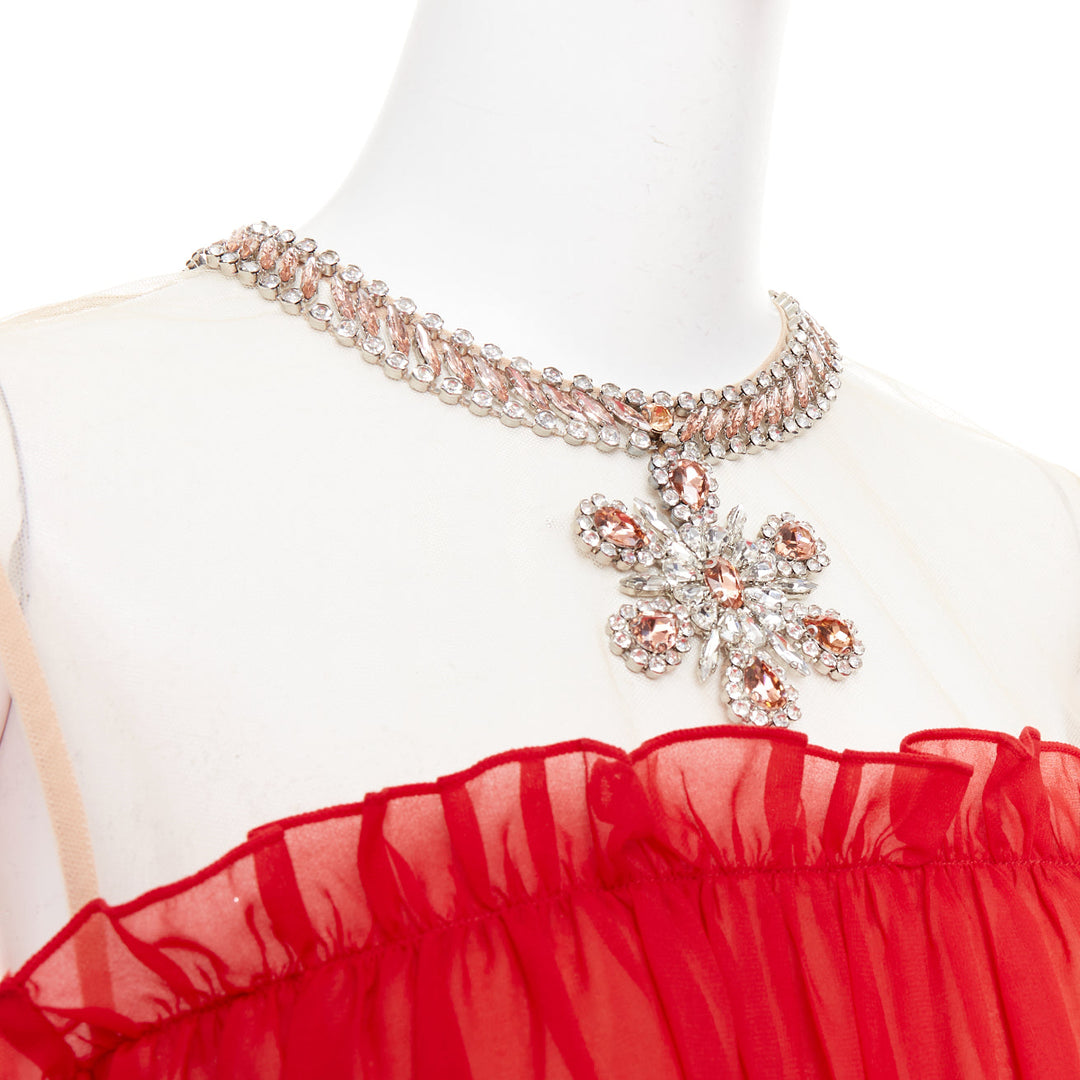 GIAMBATTISTA VALLI H&M 2019 Runway red chiffon crystal necklace dress IT40 XS