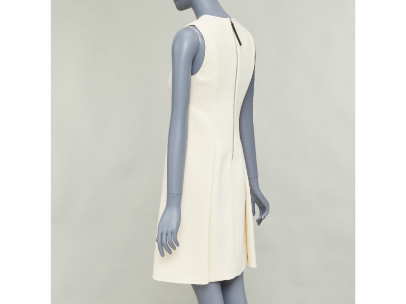 MARNI cream wool curved hip seam pleated crew knee shift dress IT38 XS