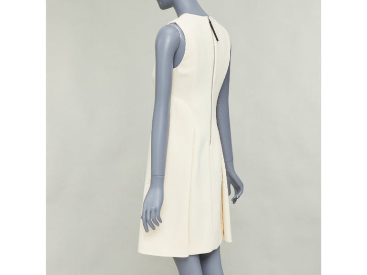 MARNI cream wool curved hip seam pleated crew knee shift dress IT38 XS