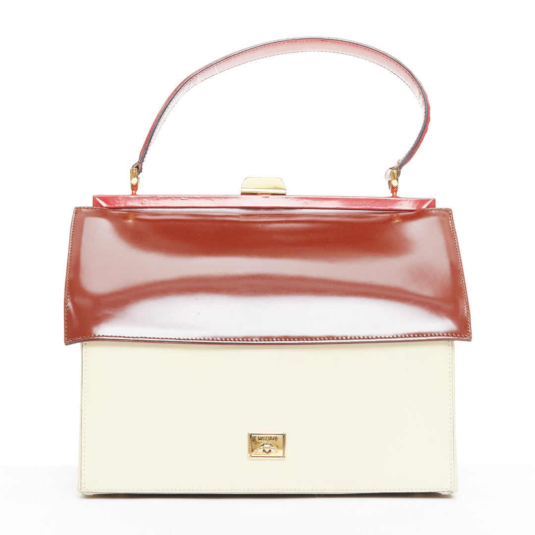 rare MOSCHINO 1990s Vintage burgundy Maison Moschino novelty House leather bag