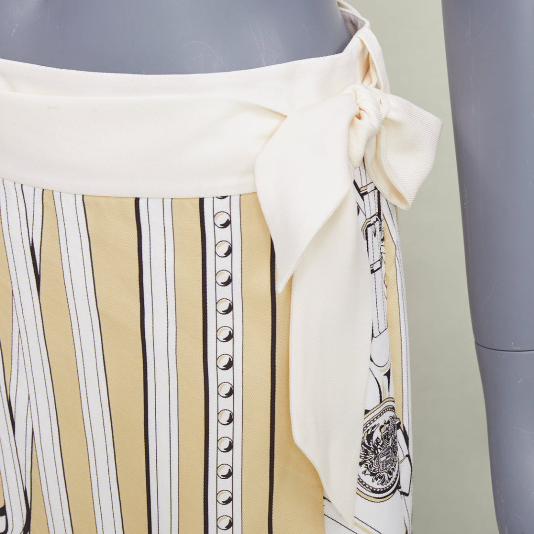 HERMES 100% silk Equestrian Bridle cream silk print wrap skirt FR36 S