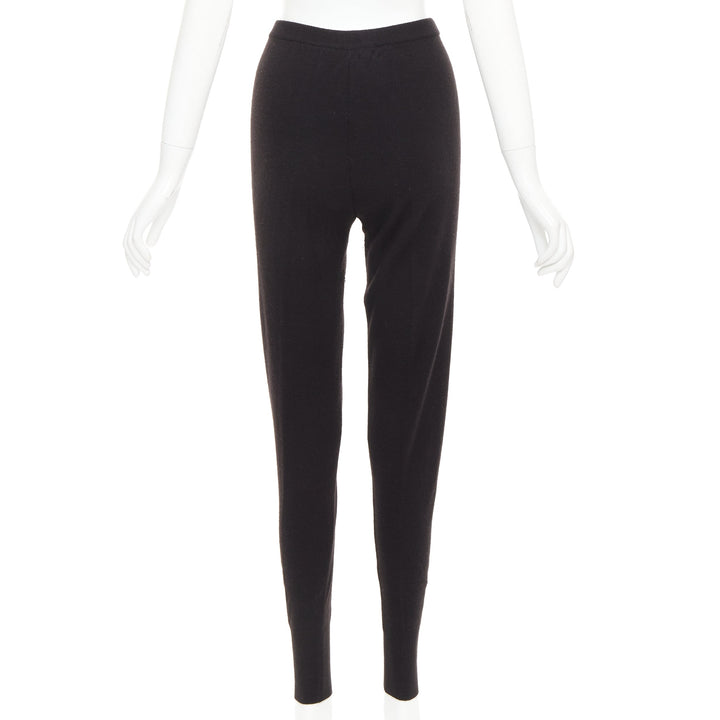 rare CHANEL 93A Vintage black cashmere white logo patch waist jogger pant FR36 S