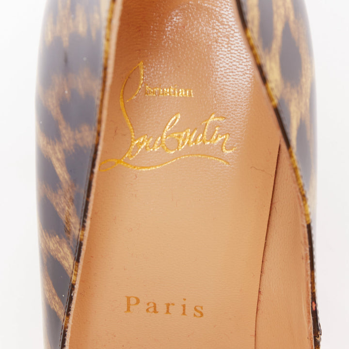 CHRISTIAN LOUBOUTIN Very Prive Spikes 120 brown leopard patent peep heels EU39