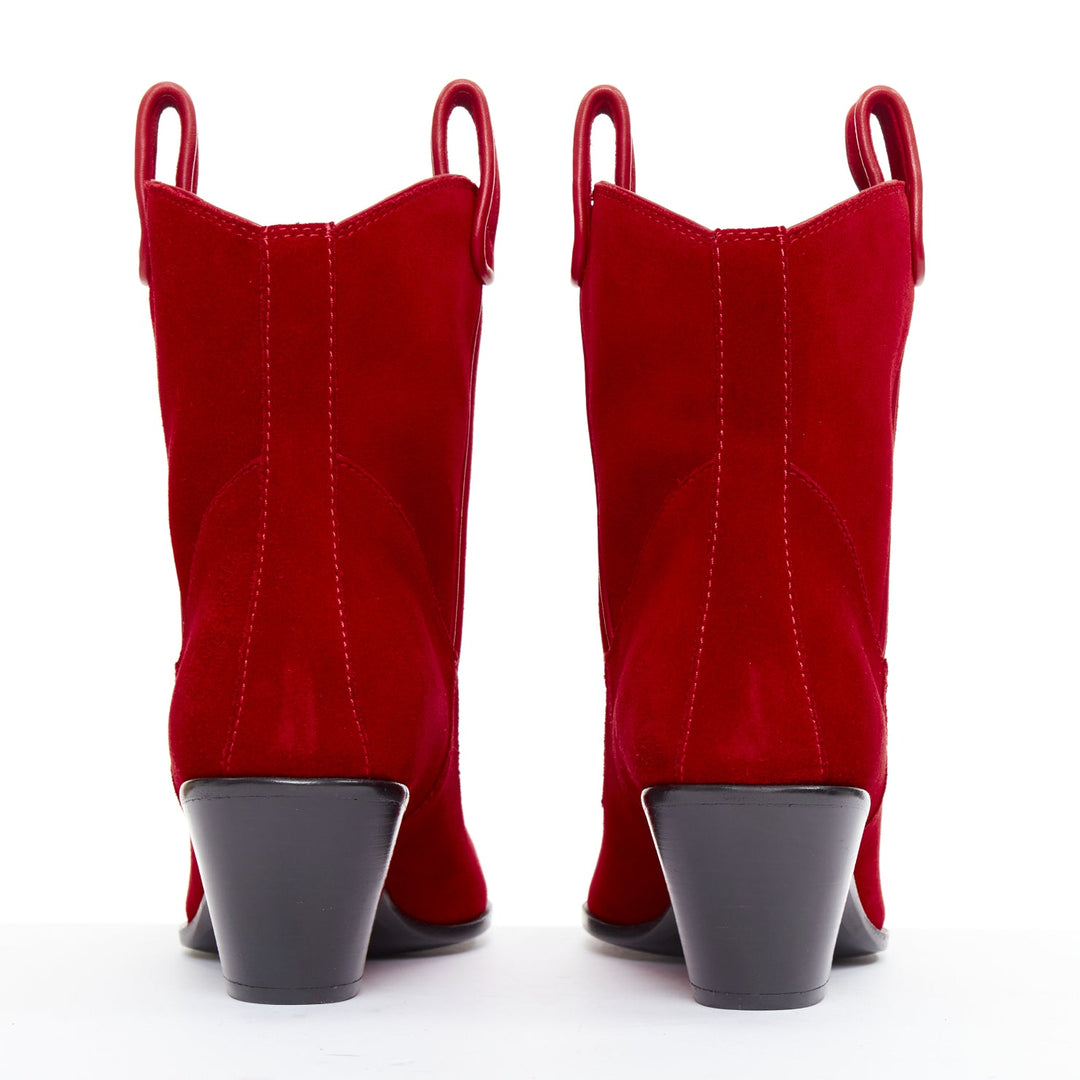 GIUSEPPE ZANOTTI Elna 55 red velvet leather cuban western cowboy boots EU36
