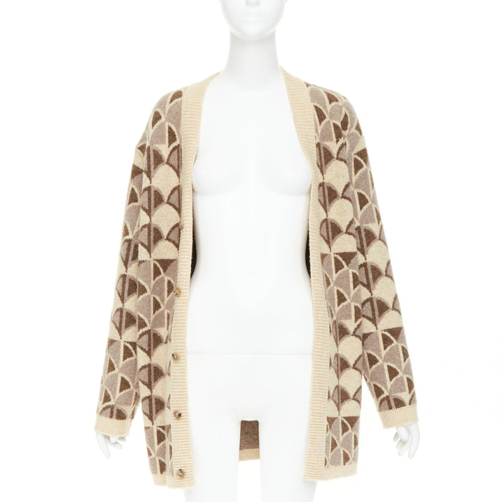 NANUSHKA 2021 Milo beige brown graphic knit intarsia button oversized cardigan S