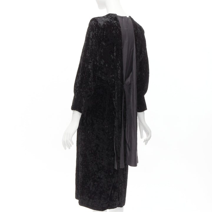 TOGA ARCHIVES PULLA black crushed velvet twill layered tie back zip dress FR36 S