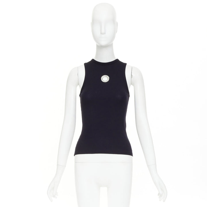 RABANNE silver black single grommet eyelet crew neck organic cotton tank top XS