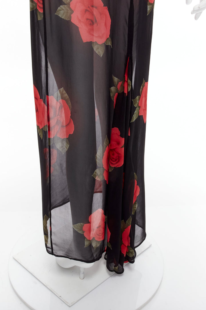 DOLCE GABBANA Vintage sheer red rose dress black cropped sweater vest set IT42 M