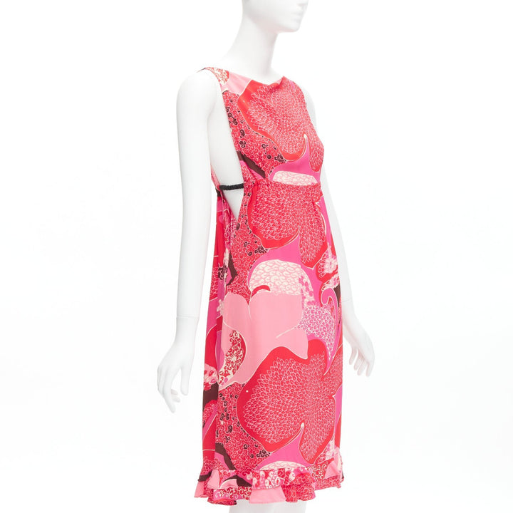 GUCCI TOM FORD 1999 Vintage Runway pink floral cutout leather strap dress IT42 M