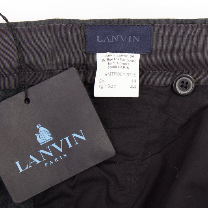 LANVIN grey viscose virgin wool pleated front drop crotch trousers FR44 XS