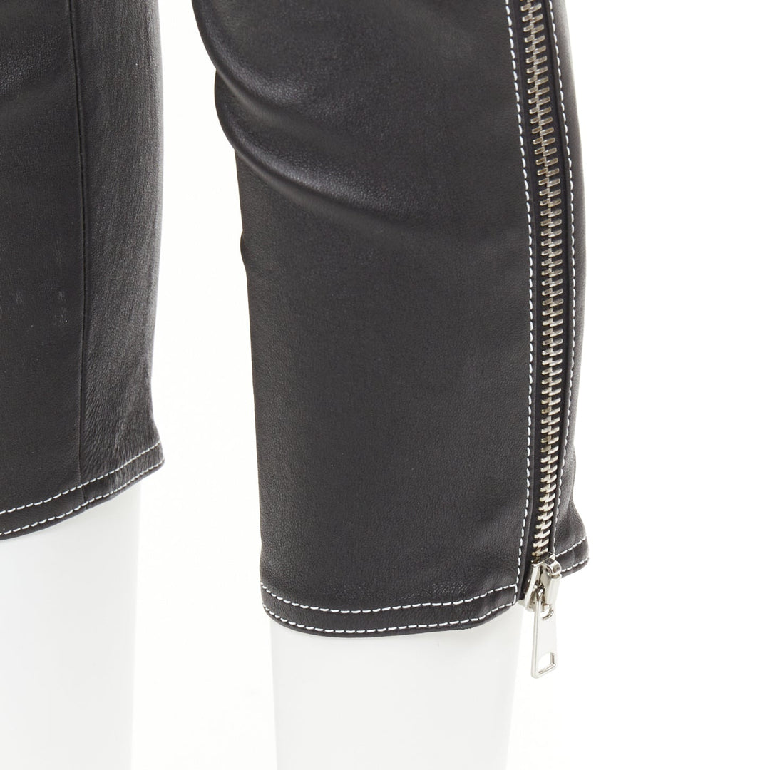ALEXANDER MCQUEEN 2021 contrast stitch biker corset black leather pants IT38 XS