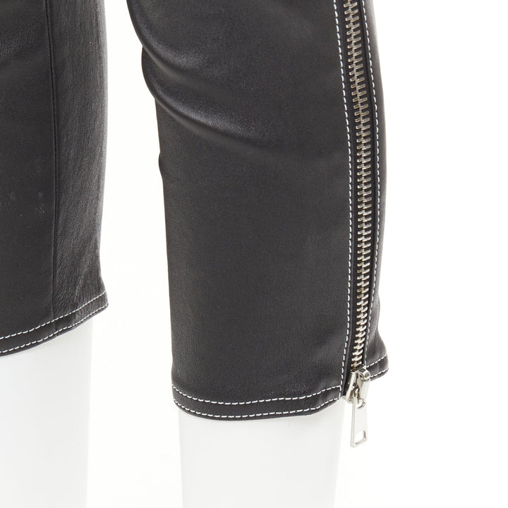 ALEXANDER MCQUEEN 2021 contrast stitch biker corset black leather pants IT38 XS