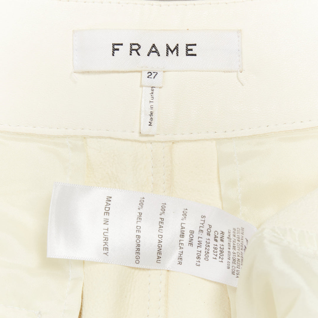FRAME butter cream lamb leather high waisted belted paperbag shorts 27"