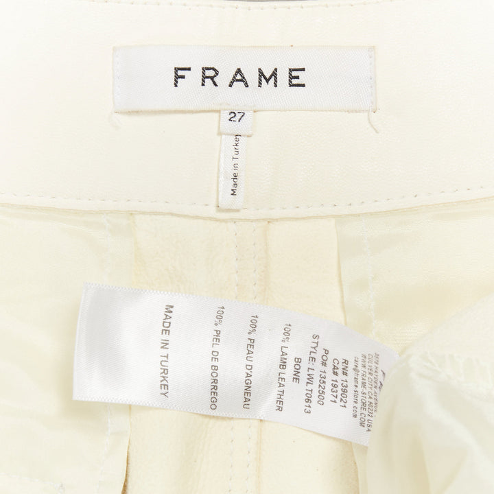 FRAME butter cream lamb leather high waisted belted paperbag shorts 27"