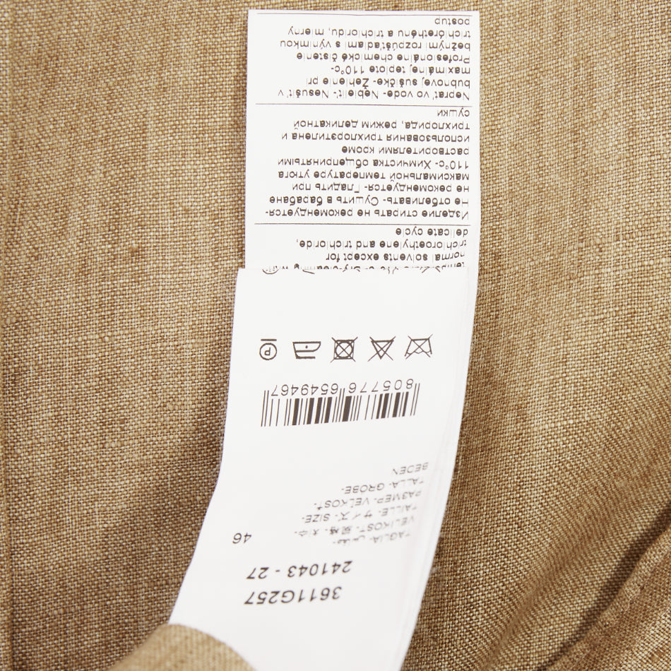 PAOLONI brown textured slub linen notch lapel three button patch jacket EU46 S