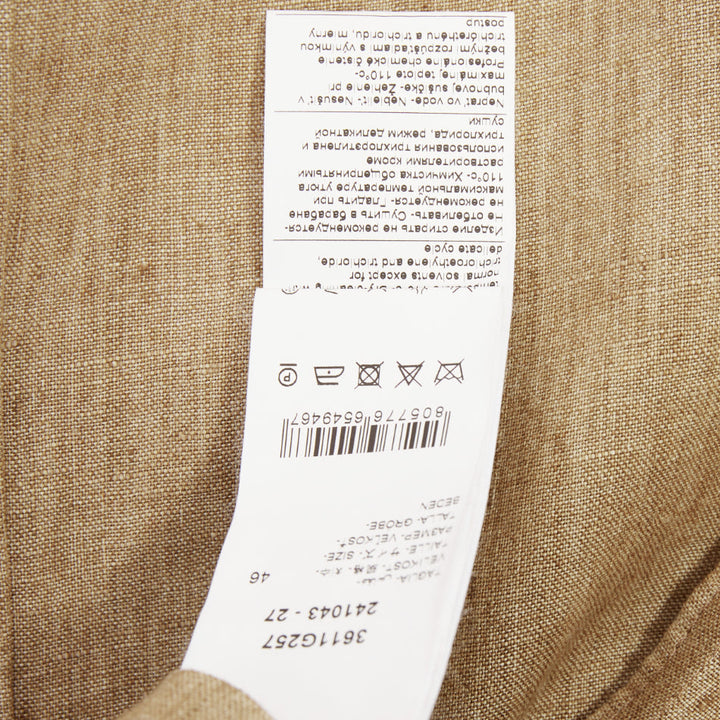 PAOLONI brown textured slub linen notch lapel three button patch jacket EU46 S