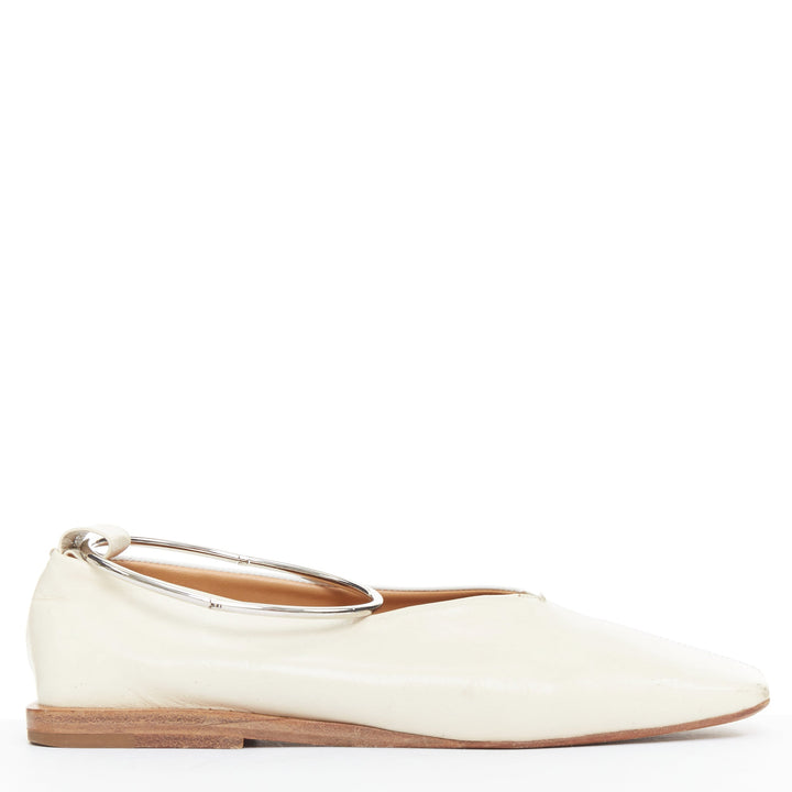 JIL SANDER beige white two tone leather ankle ring ballet flats EU35