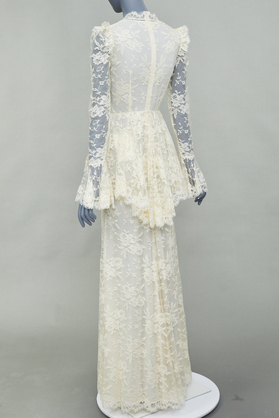 rare ALEXANDER MCQUEEN 2019 Bridal ivory floral lace peplum maxi gown IT40 S