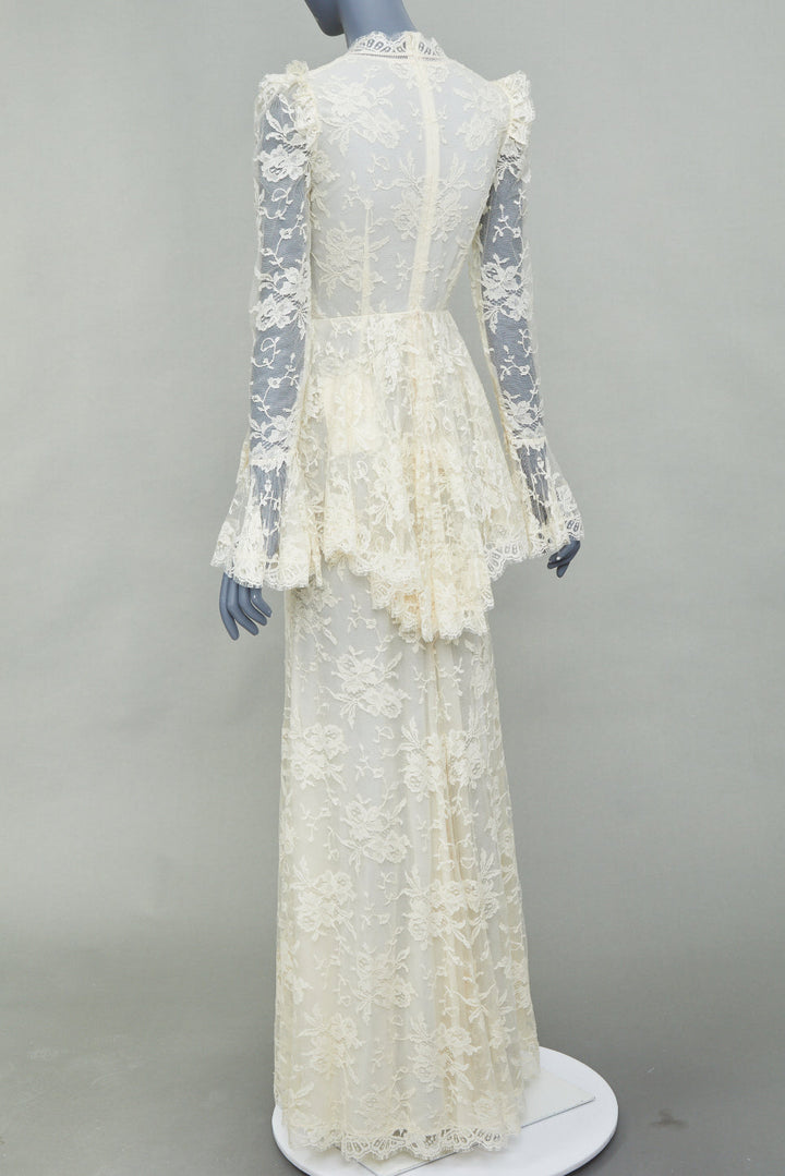 rare ALEXANDER MCQUEEN 2019 Bridal ivory floral lace peplum maxi gown IT40 S