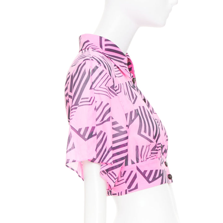 CHANEL 2023 Coco Beach pink cc geometric star graphic button crop shirt FR34