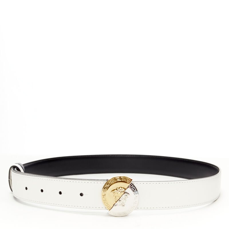 VERSACE Demi Medusa Reversible black white split buckle belt 90cm 34-38"