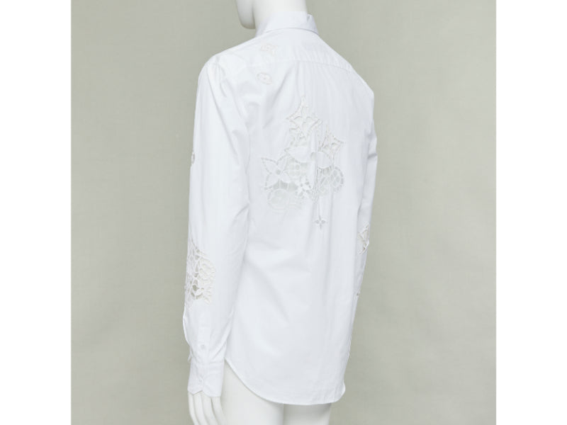 LOUIS VUITTON 2020 Runway Broderie Anglaise Flower Slim white LV eyelet shirt L