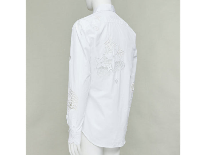LOUIS VUITTON 2020 Runway Broderie Anglaise Flower Slim white LV eyelet shirt L