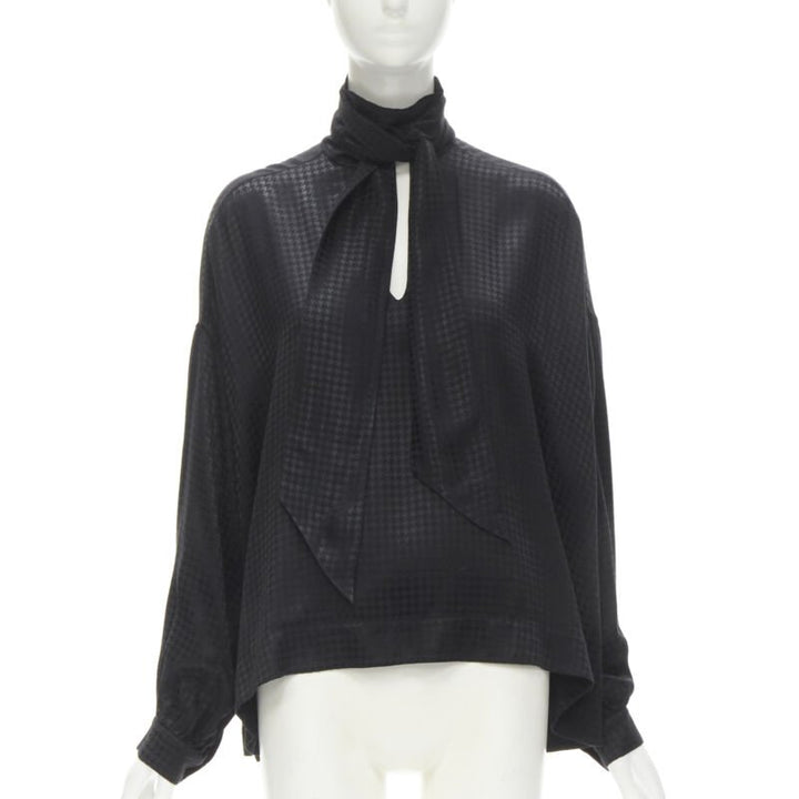 BALENCIAGA DEMNA 2020 black acetate crepe tie neck oversized blouse FR36 S