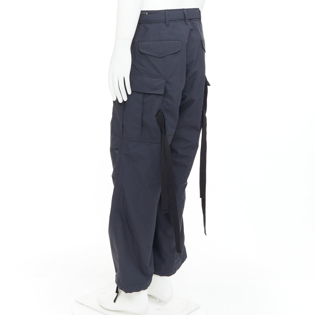 SACAI 2024 black nylon belted pocketed strapped cargo pocket pants JP2 M