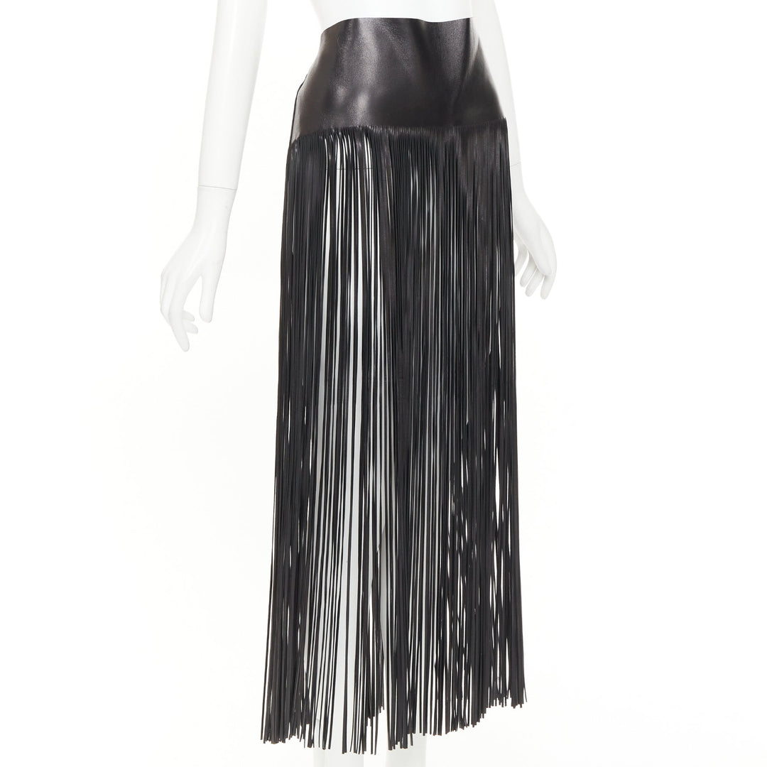 VALENTINO 2016 Runway black lambskin leather fringe belt overskirt IT44 L