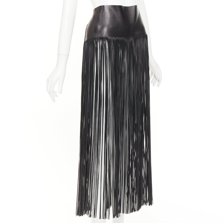 VALENTINO 2016 Runway black lambskin leather fringe belt overskirt IT44 L