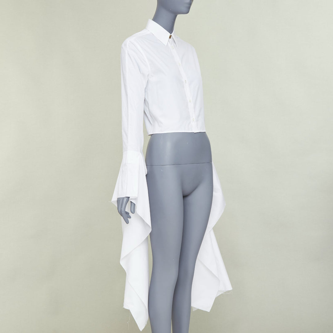 LOEWE white cotton logo button cascade drape sleeves cropped shirt FR36 S