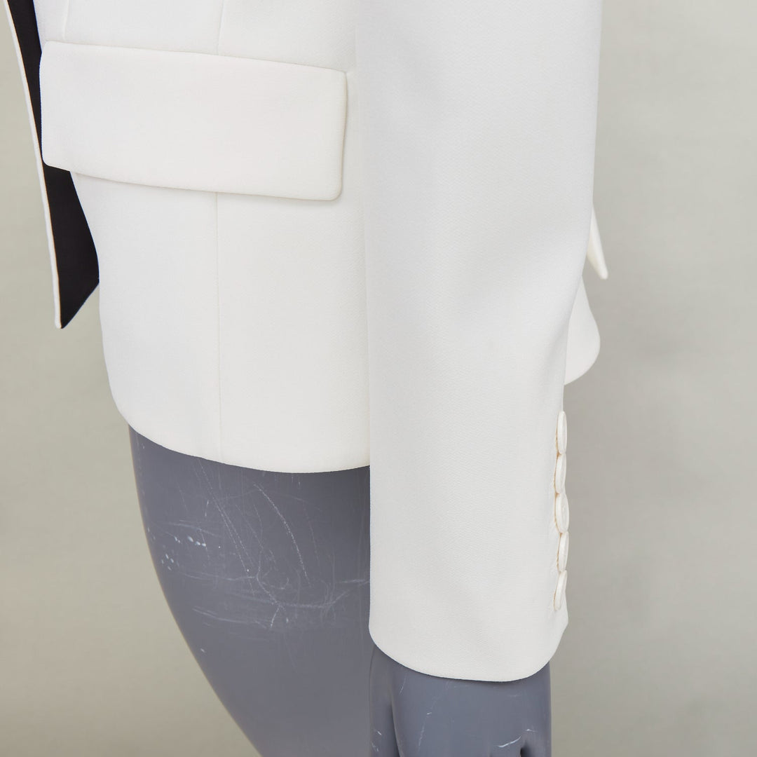 ALEXANDRE VAUTHIER off white black satin lapel double breasted tuxedo jacket