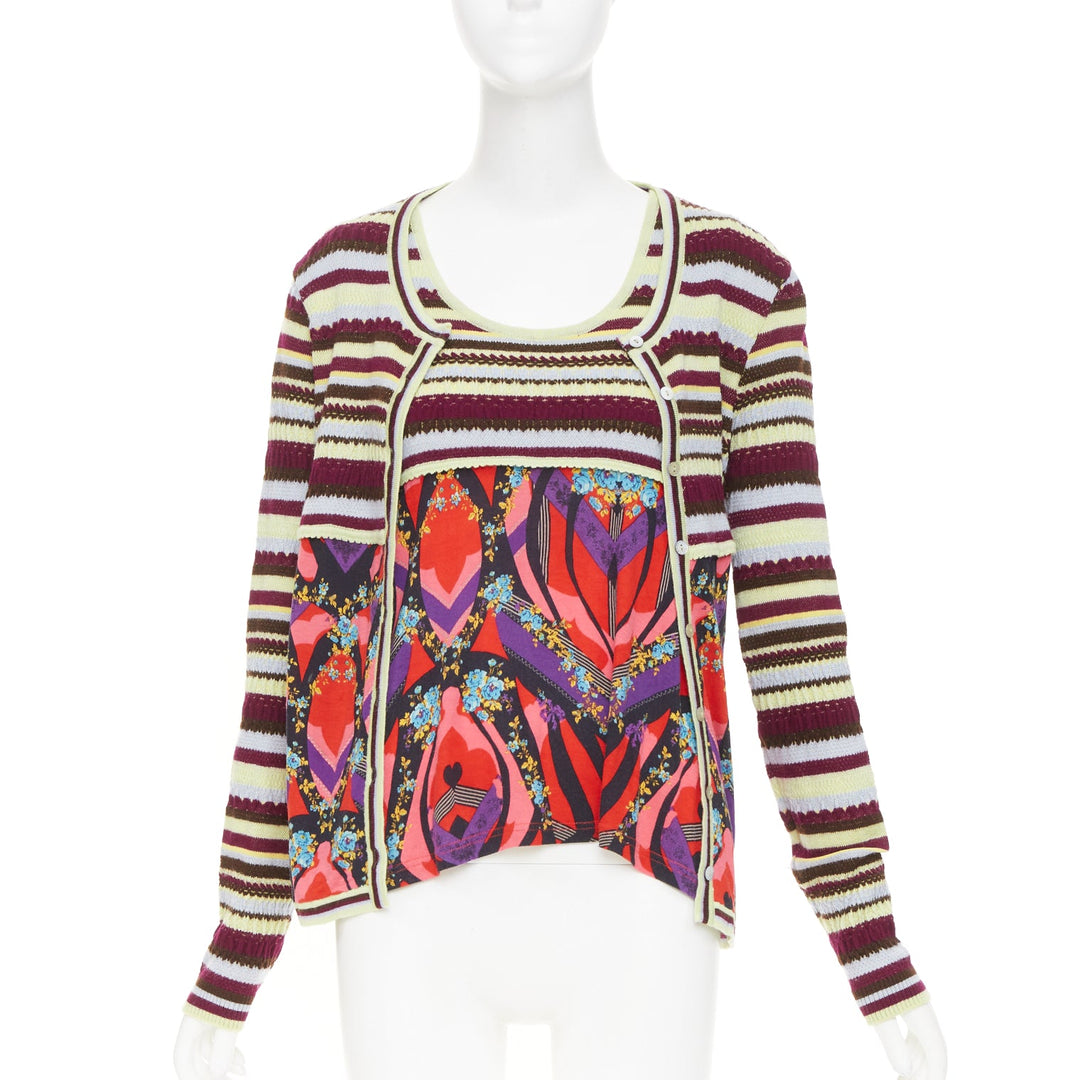 CHRISTIAN LACROIX stripe kaleidoscope print knit twin set floral cardigan top XL