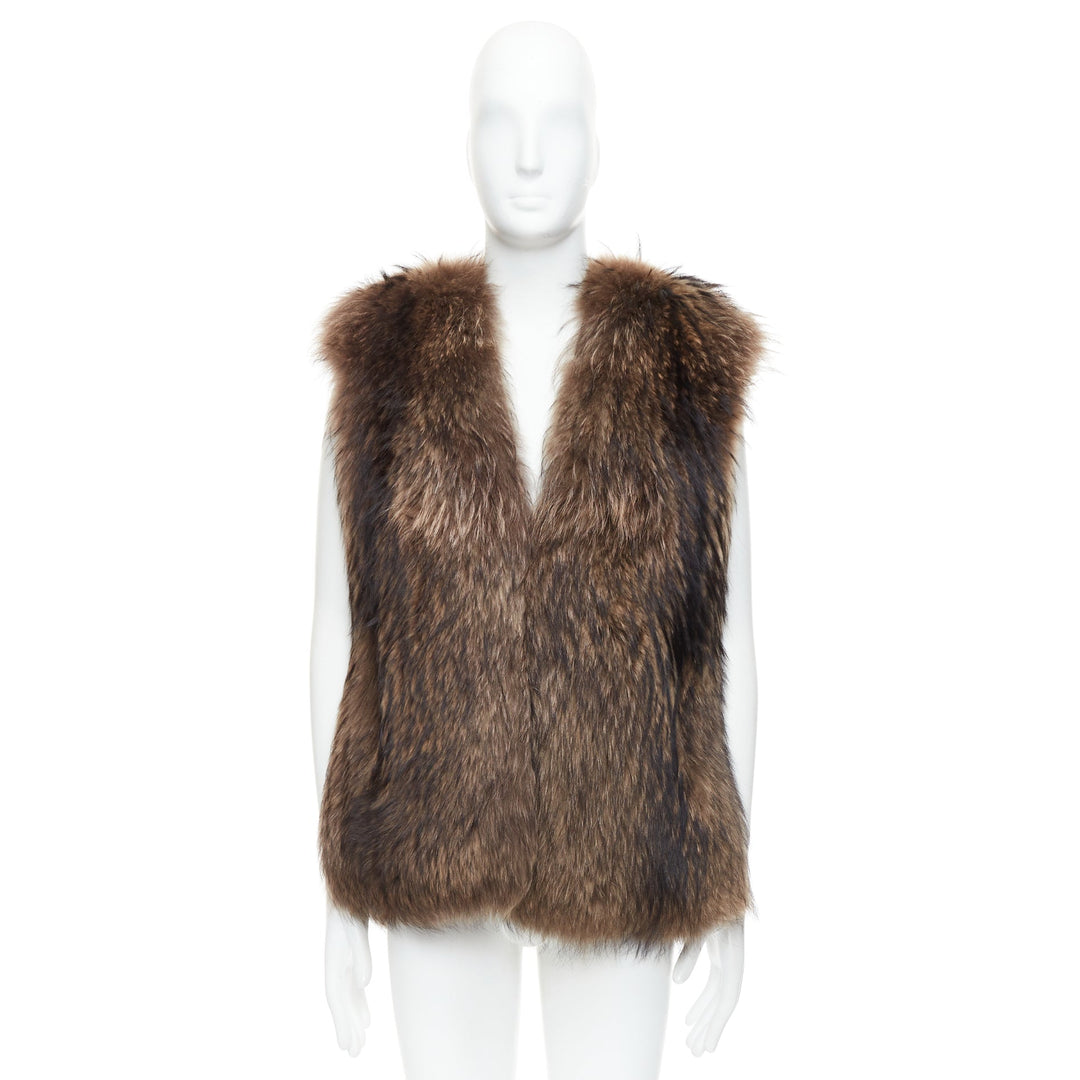 DAMIR DOMA brown genuine fur sleeveless vest coat M