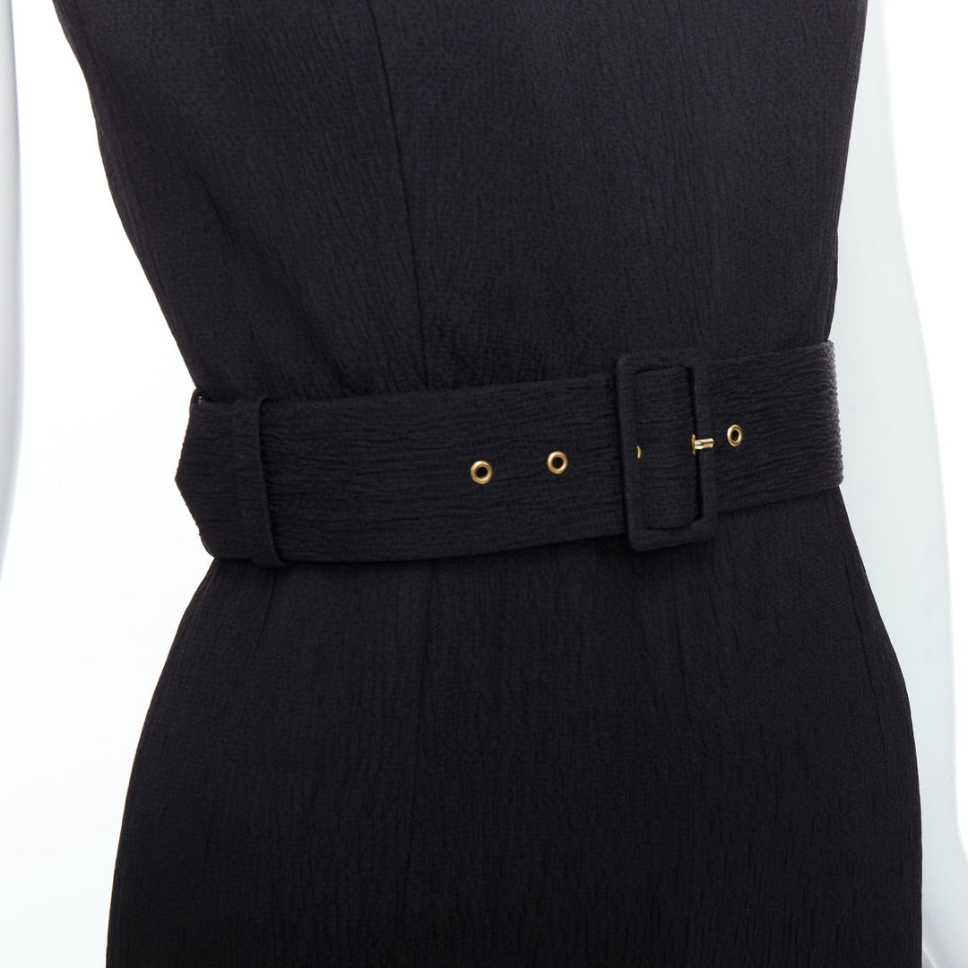 EMILIA WICKSTEAD black cloque crew neck cropped belted jumpsuit UK8 S