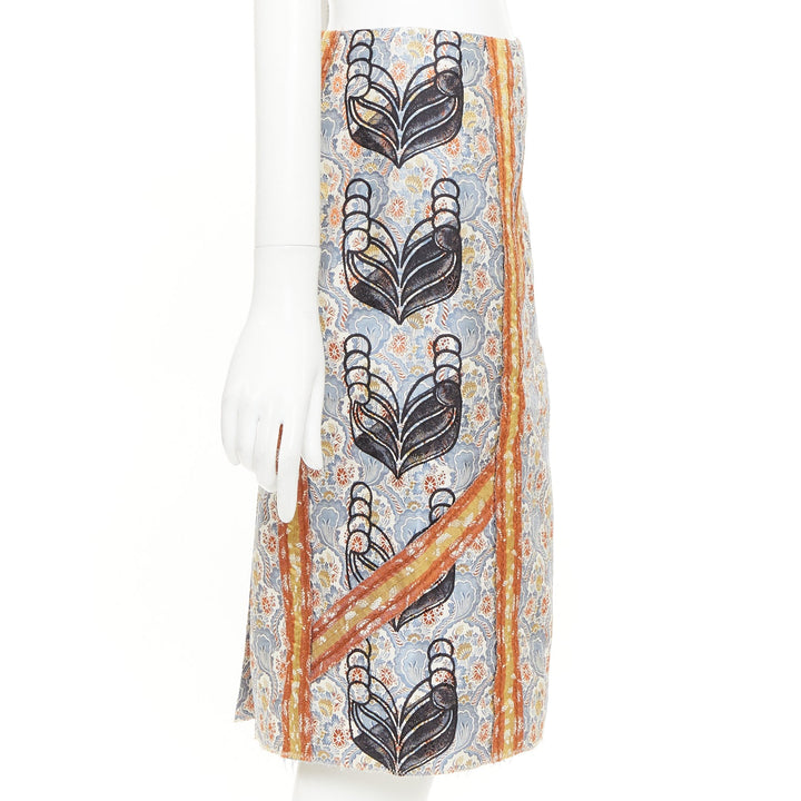 PRADA 2015 paisley oriental border patchwork silk jacquard pencil skirt IT38