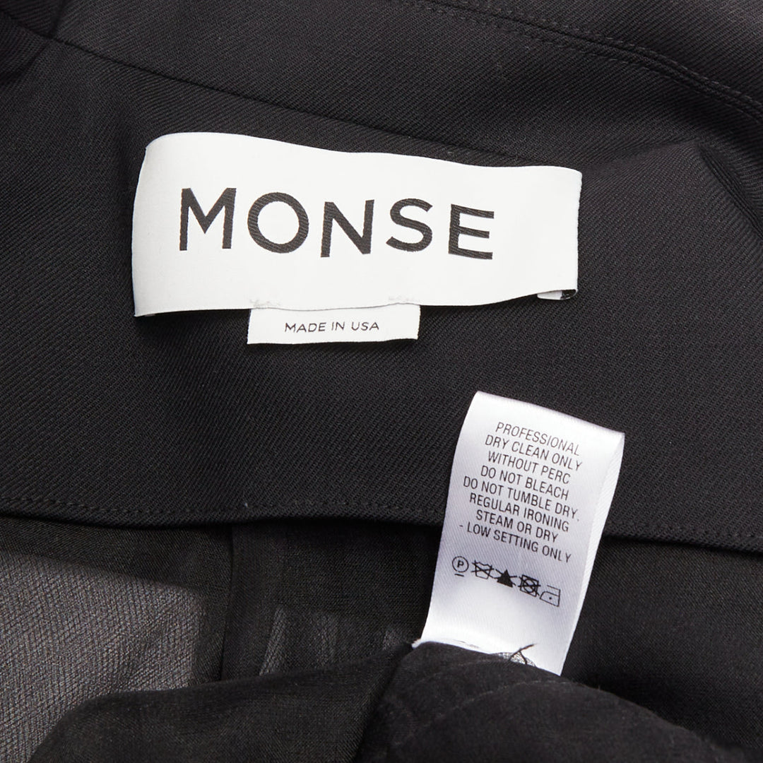 MONSE black virgin wool sheer tulle asymmetric back hybrid blazer jacket US0 XS