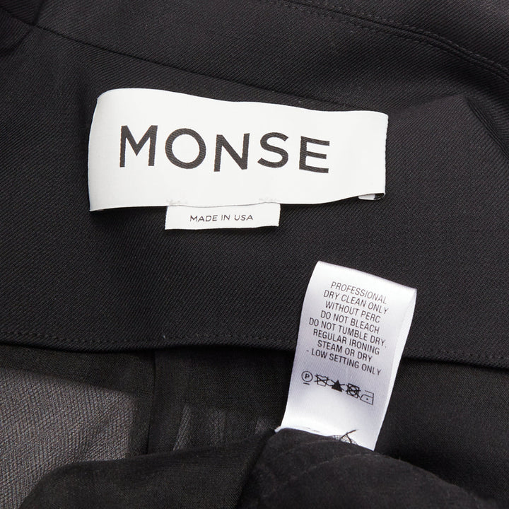 MONSE black virgin wool sheer tulle asymmetric back hybrid blazer jacket US0 XS