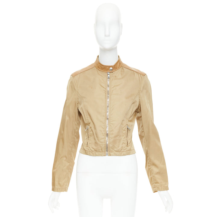 PRADA Vintage 2000's tan lambskin trim nylon moto jacket L