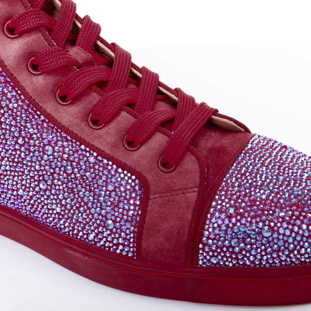 rare CHRISTIAN LOUBOUTIN Louis Orlato Strass red suede crystal hi sneaker EU42.5
