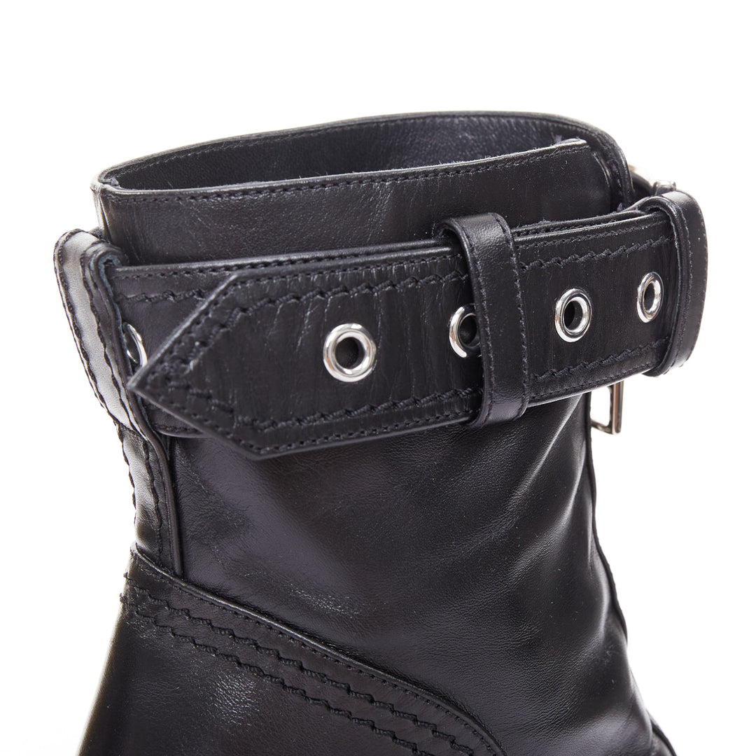 ALEXANDER MCQUEEN Slash black leather biker style red heeled boots EU39